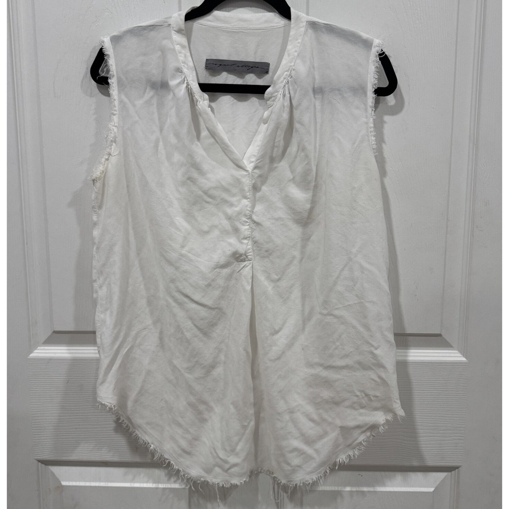 Women's Raquel Allegra‎ White Blouse Top Size 0 Sleeveless Distressed Hem